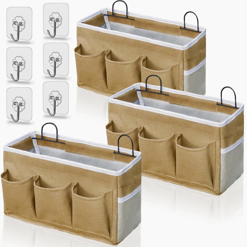 Kanrichu 2pcs 3-pockets Large Wall Hanging Organizer Bag, Linen Fabric Door Hanging Storage Baskets with Pockets, Waterproof Bin for Kitchen, Bedroom, Office, RV Camper (Khaki-3pcs) - Image 1